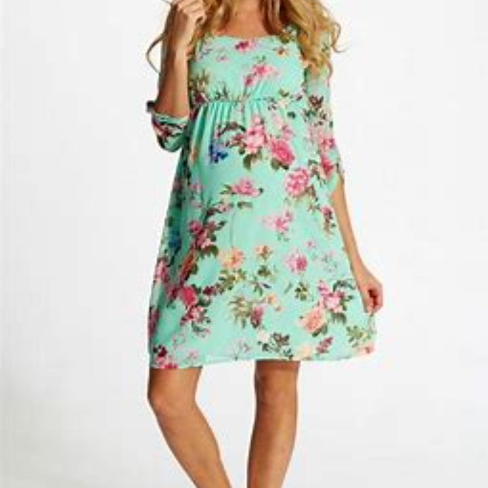 Pink Blush Mint Green Floral Maternity Dress Medium - Gem